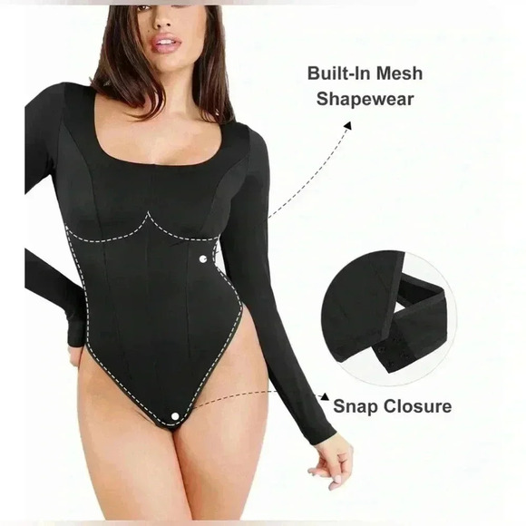 POPILUSH Shapewear Bodysuit Long Sleeve Thong - Picture 3 of 5